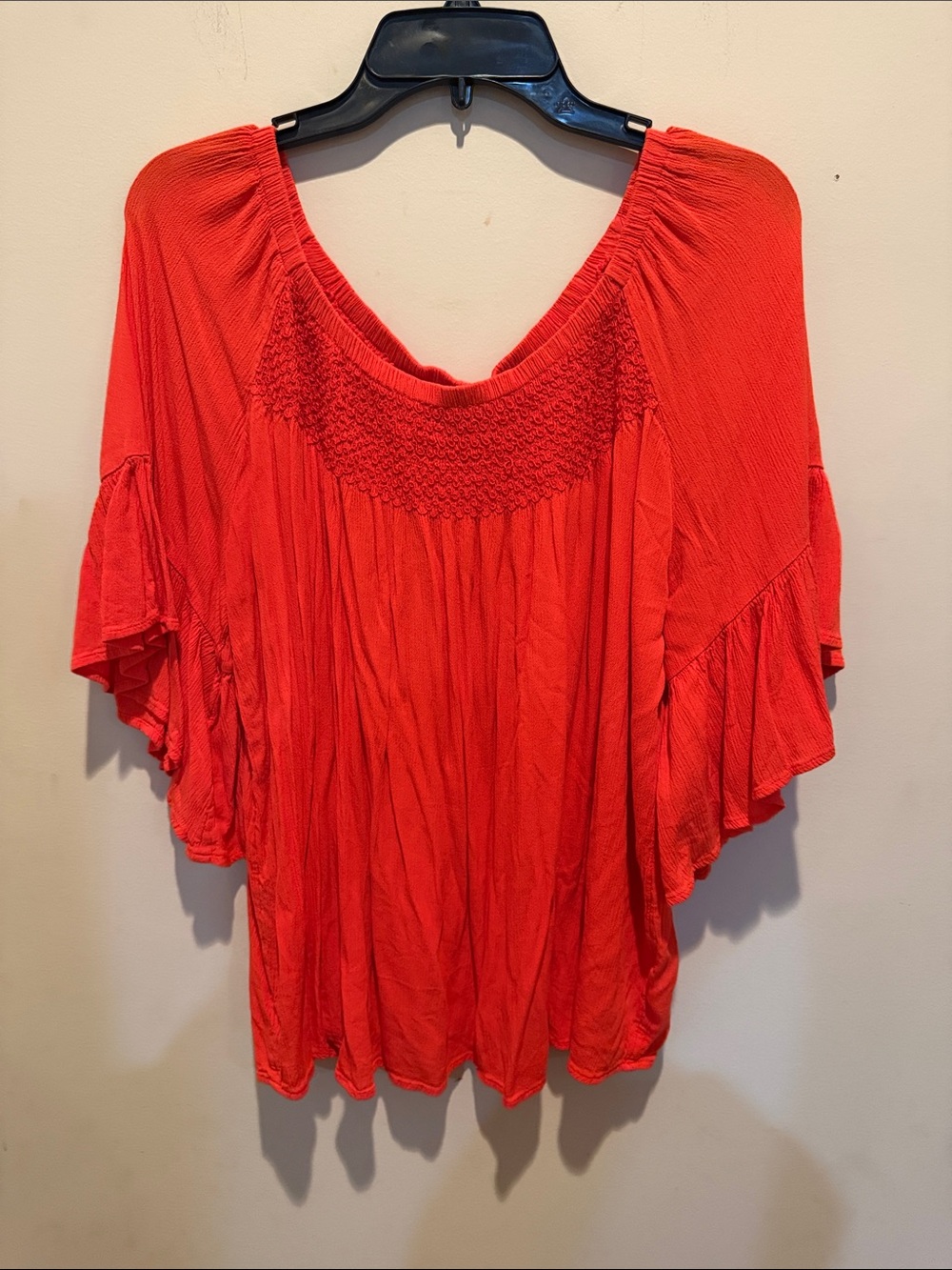 Women's Orange Flutter Sleeve Peasant Top